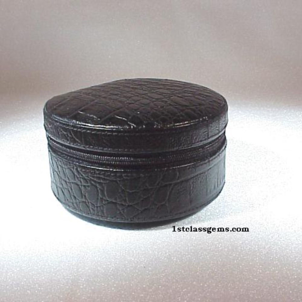 FINAL SALE PRICE Wolf Designs Round Zippered Jewelry Case in Black Croc Leather